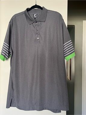 FootJoy XXL Charcoal Polo with Green Sleeve Trim